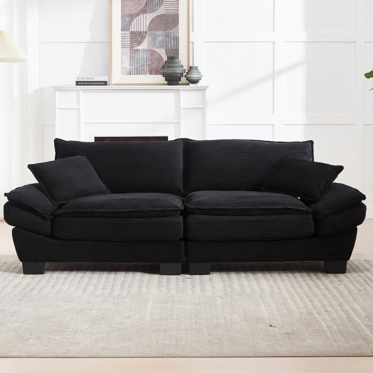 SOFA 2-Sitzer mit ultratiefem Sitz ca. 224 x 81 x 81 cm Velvet Black - Schwarz, Kunststoff (224/81/81cm) - Meubliv