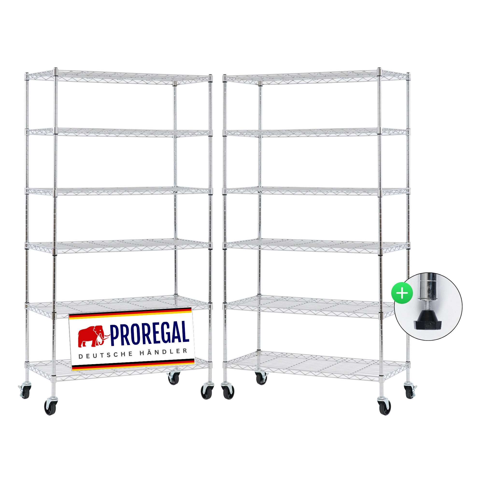 GITTERREGAL 2er - Set HADES mit Rollen & 6 Gitterböden Metall 160x90x40cm Silber - Silberfarben, Metall (90/160/40cm) - PROREGAL