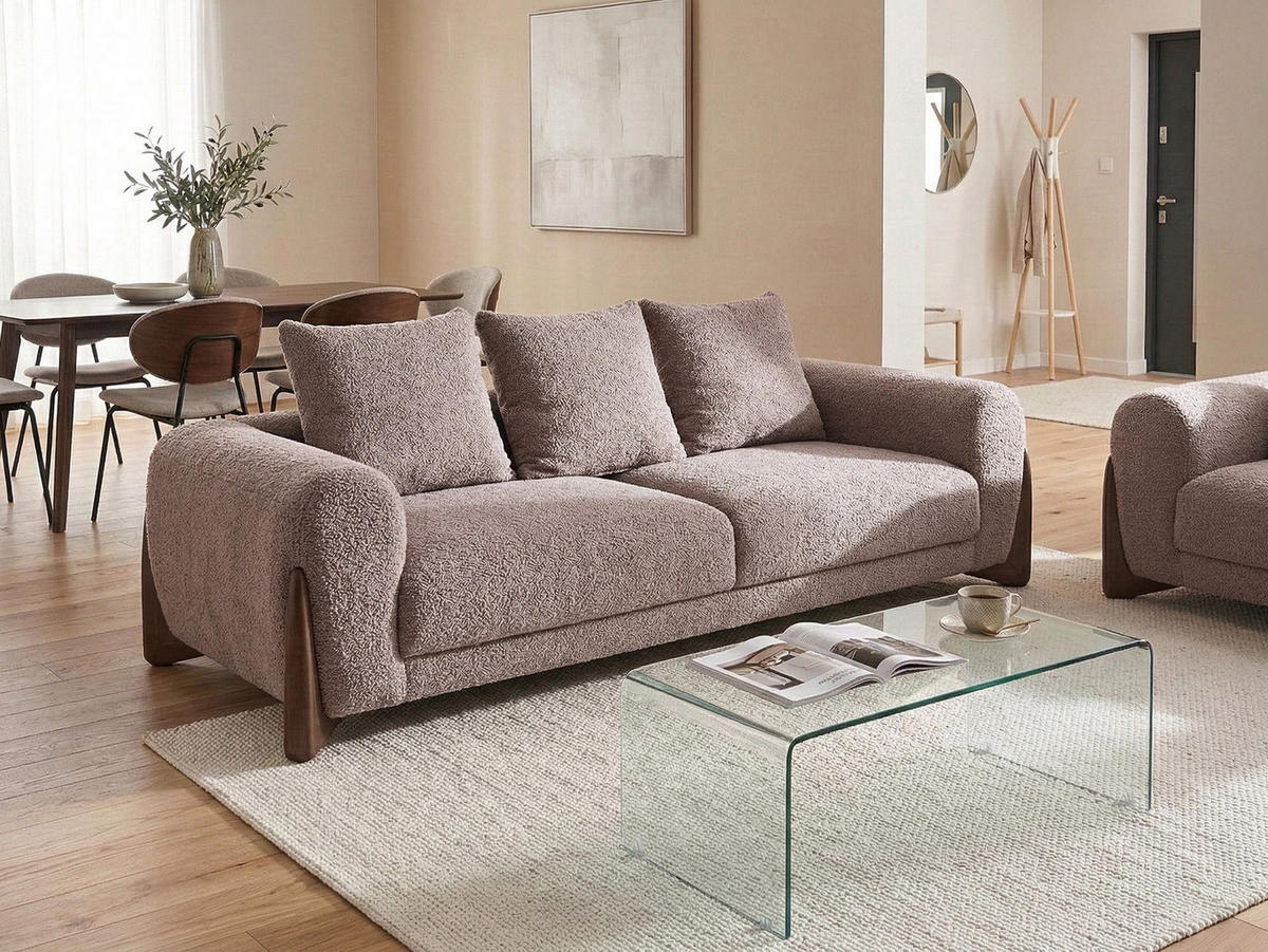 3-SITZER-SOFA Bouclé Braun Vinliden - Braun, Textil (180/62/87cm) - Beliani