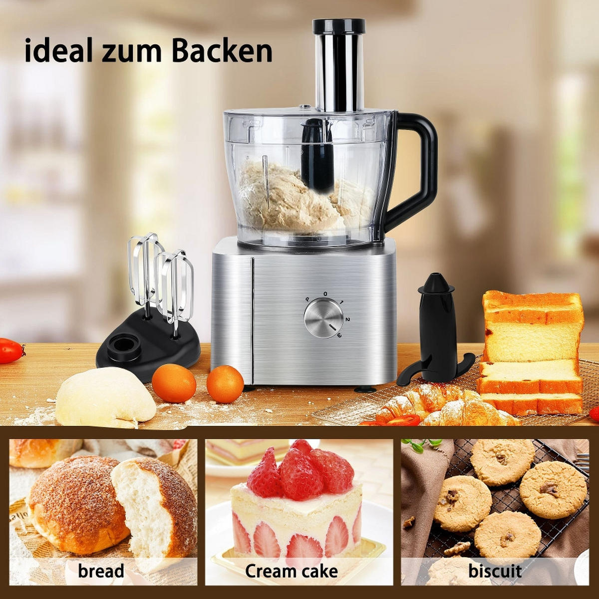 KÜCHENMASCHINE MULTIFUNKTIONAL 1100W Edelstahl 40,7/27,2/40,7 cm - Silberfarben, Metall (27.2/40.71/40.71cm) - Rolipo