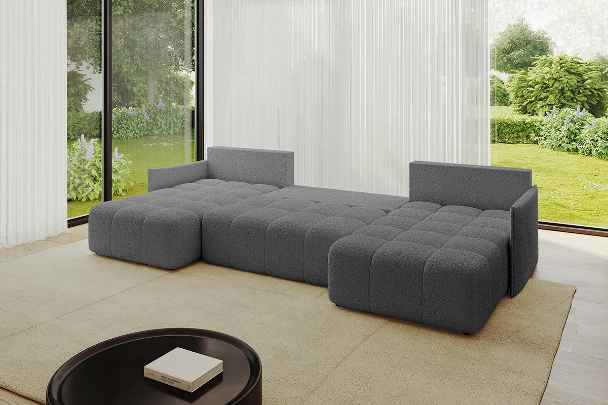 WOHNLANDSCHAFT LONLI-U 355x189x68 Grau Bouclé - Platinfarben, Holzwerkstoff/Kunststoff (355/68/189cm) - ALTDECOR