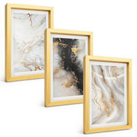 BILDER SET 3er Set - 20x30 cm Goldrahmen - Abstrakte weiß-schwarze Muster - Goldfarben, Kunststoff (20/30cm) - TULUP