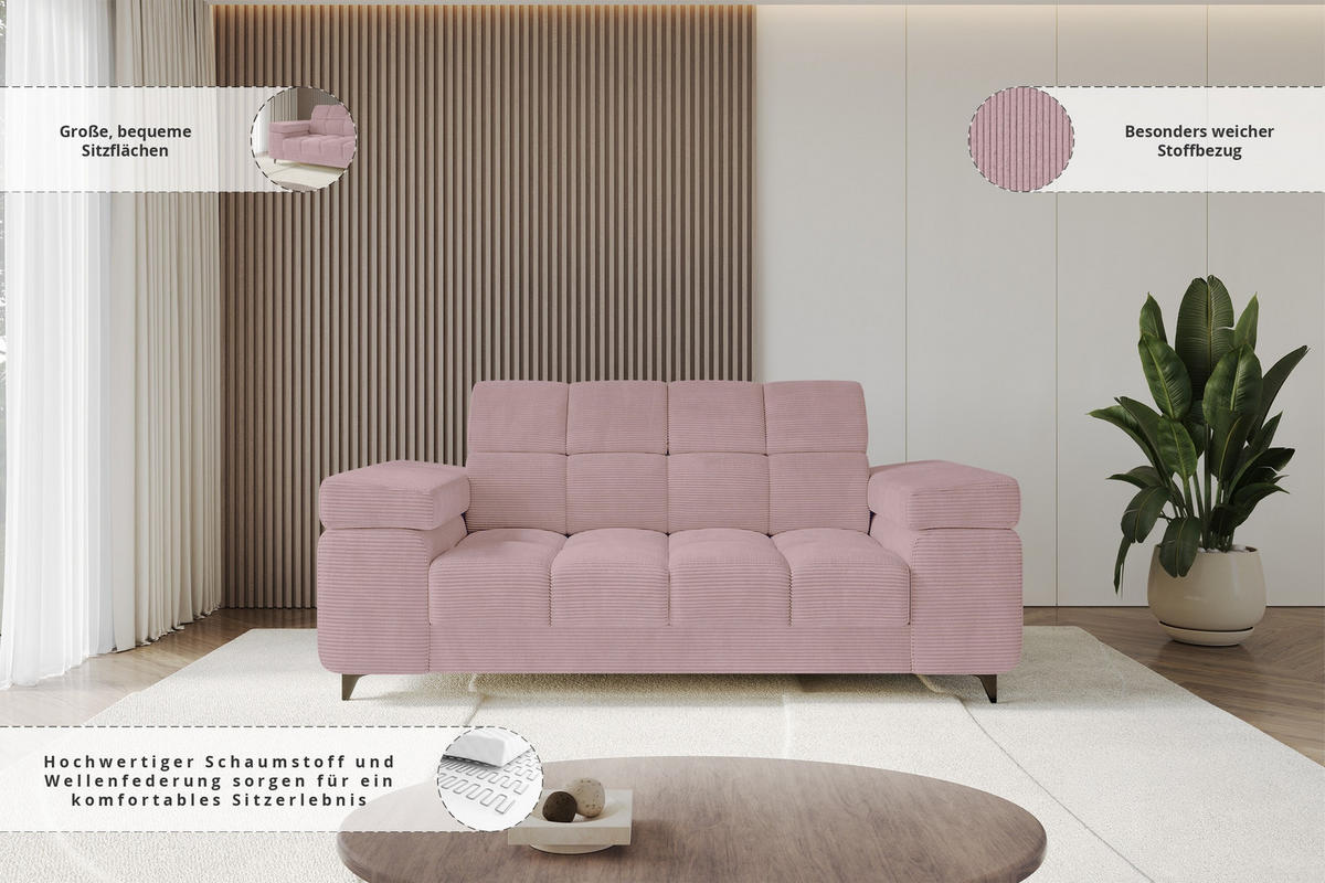 SOFA 2-Sitzer LORD-S1 194x97x90 cm Rosa Cord - Rosa, Holzwerkstoff/Textil (194/90/97cm) - ALTDECOR