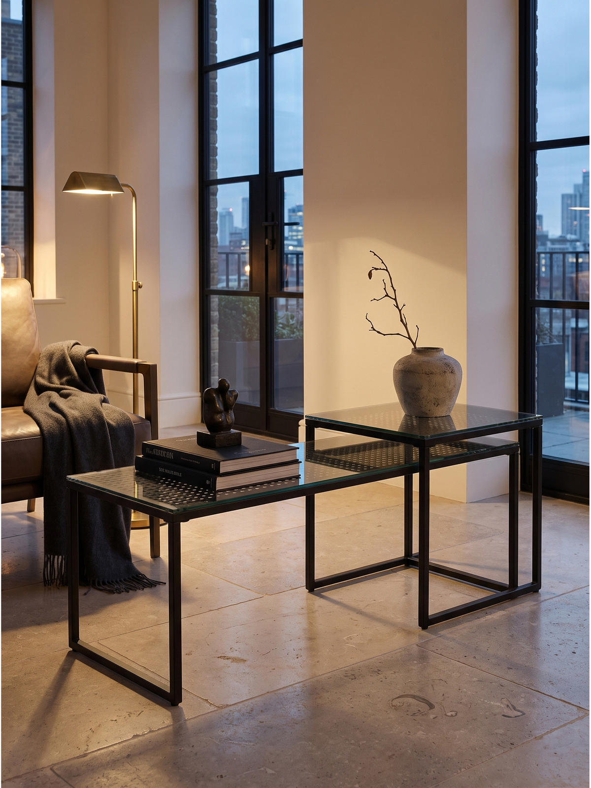 SOFATISCHE 2er-Set ALCUDIA, Einscheibensicherheitsglas, Schwarz, 100 x 40 x 35 cm - Schwarz, Glas/Metall (40/100/35cm) - KADIMA DESIGN