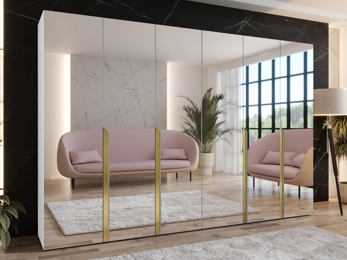 DREHTÜRENSCHRANK Mila III 300 - Goldfarben/Schwarz, Holzwerkstoff/Kunststoff (300/202/52cm) - MIRJAN24