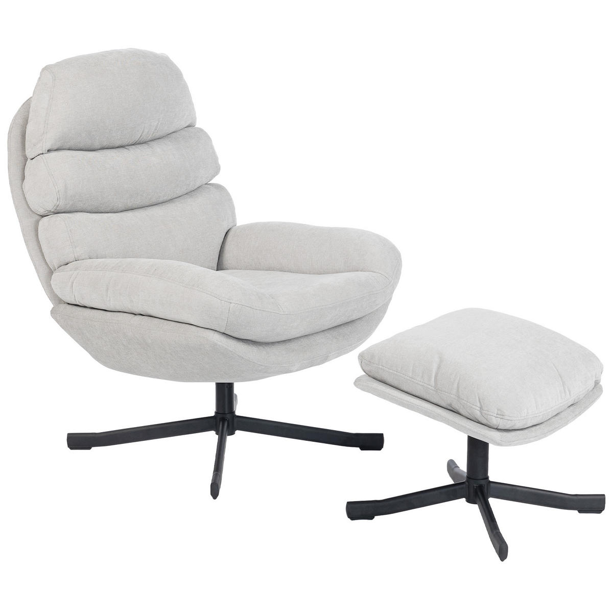 RELAXSESSEL DE-07589 mit Hocker und Chenille-Stoff, 360° drehbar Cremeweiß - Creme, Metall (78/100/93cm) - ComfortXL