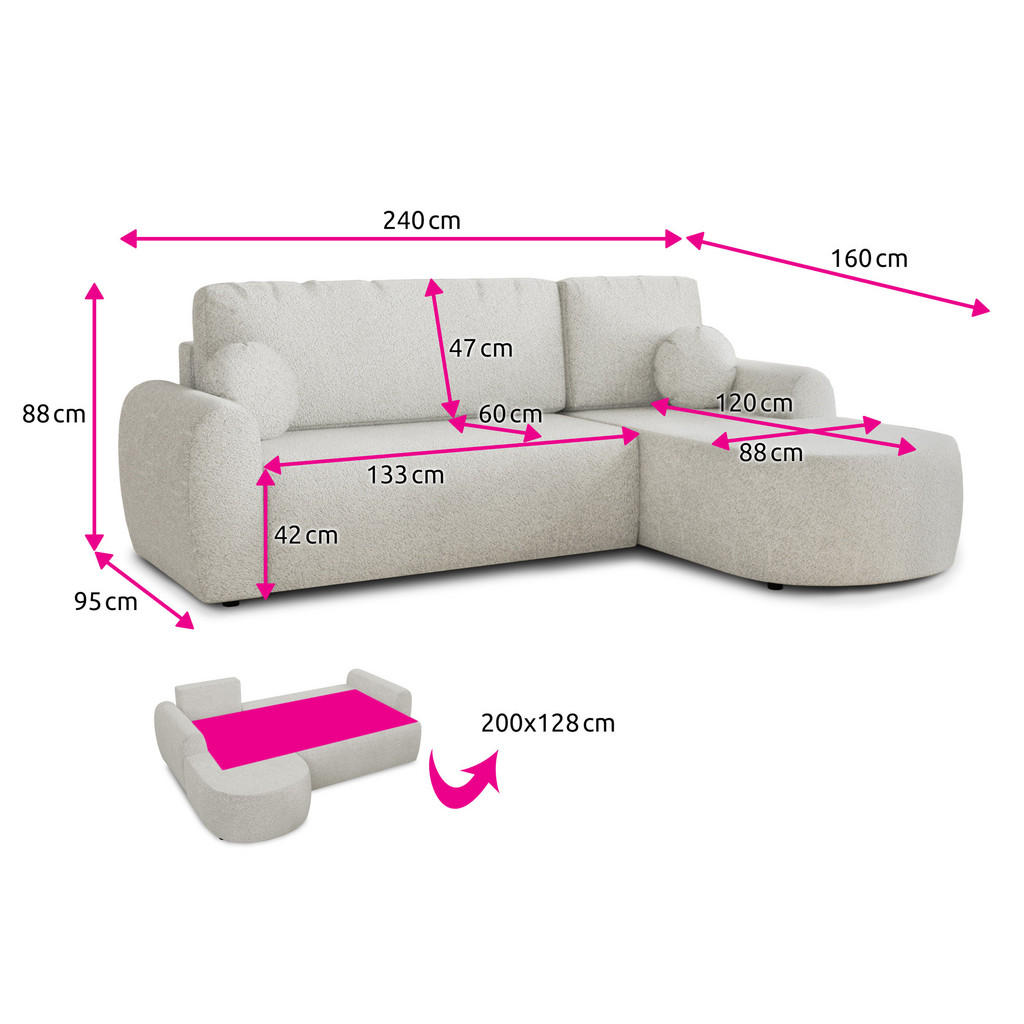 Thumbnail - Sofnet Ecksofa, Beige, Textil, 5-Sitzer, Ottomane links, L-Form,Rechteckig, 240x160 cm, Wohnzimmer, Sofas & Couches, Woh...