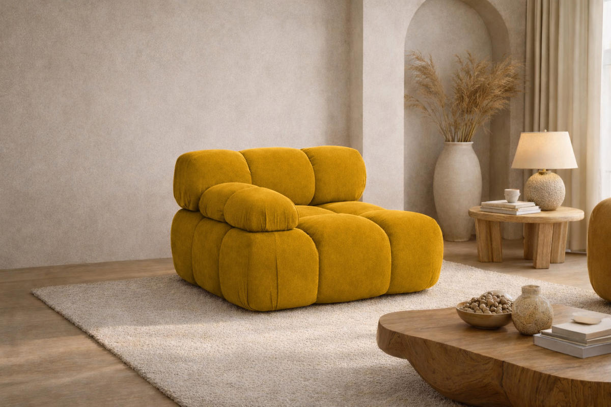 MODUL Seitlich, Für Modulares System, Stoff Salvador, Gelb, Links, Selia - Gelb, Holz (95/70/95cm) - Kaiser Möbel