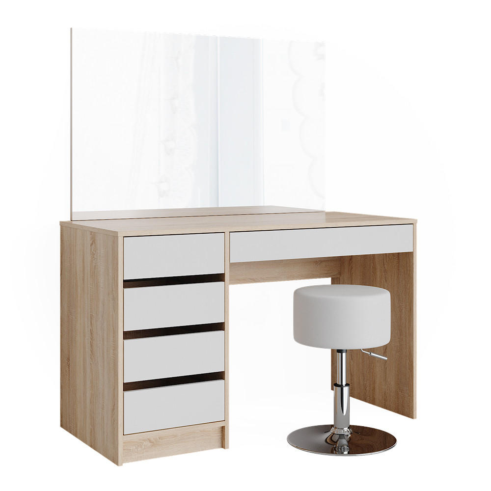SCHMINKTISCH-SET Sherry Weiß/Sonoma 120 cm mit Hocker - Weiß/Sonoma Eiche, Holzwerkstoff (120/75/55cm) - Vicco