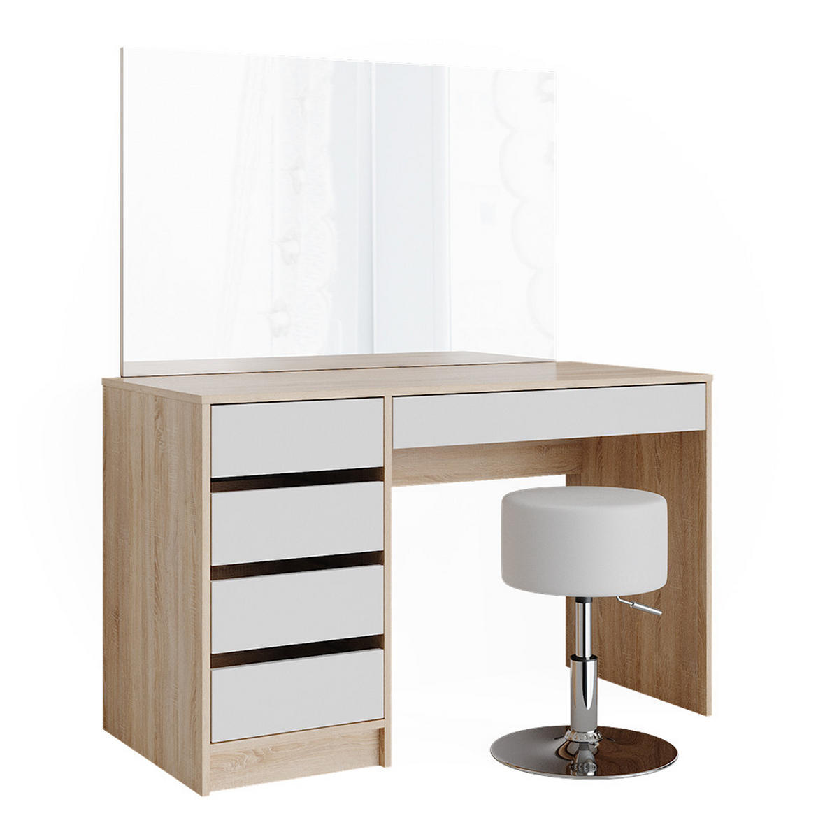 SCHMINKTISCH-SET Sherry Weiß/Sonoma 120 cm mit Hocker - Weiß/Sonoma Eiche, Holzwerkstoff (120/75/55cm) - Vicco