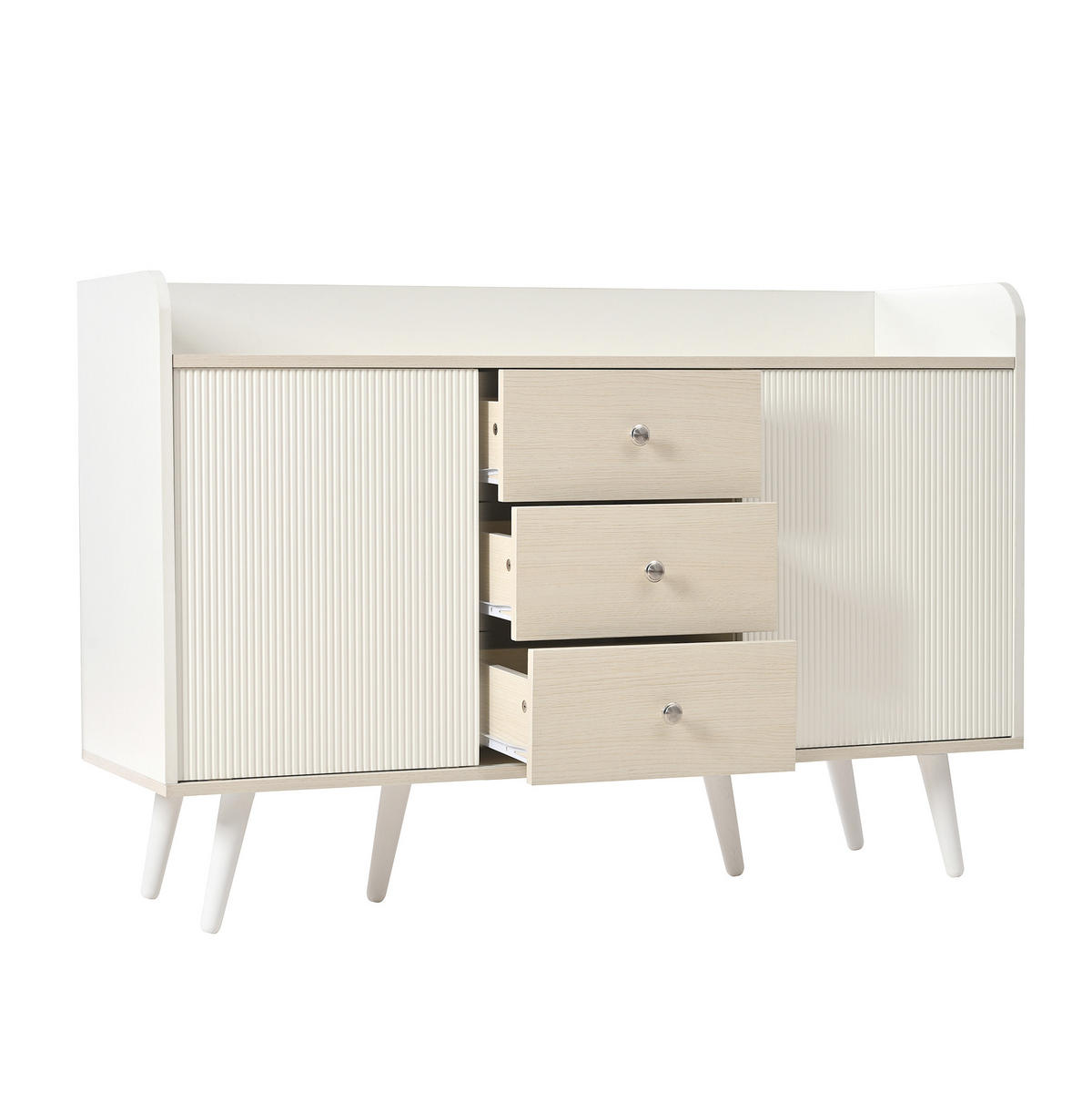 SIDEBOARD 117,5/39,5/79 cm mit 2 Schiebetüren & 3 Schubladen in Weiß/Holz - Weiß, Holzwerkstoff (117/80/70cm) - BEAOK