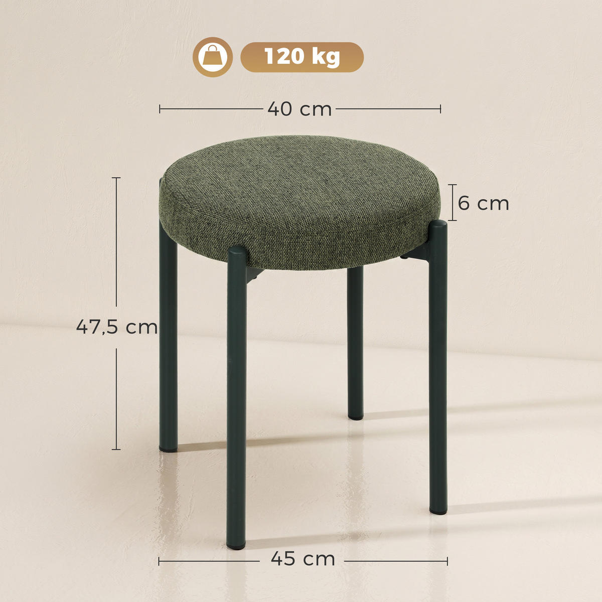 HOCKER 4er Set Polyester Dunkelgrün - Dunkelgrün, Textil/Metall (45/47.5/45cm) - HOMCOM