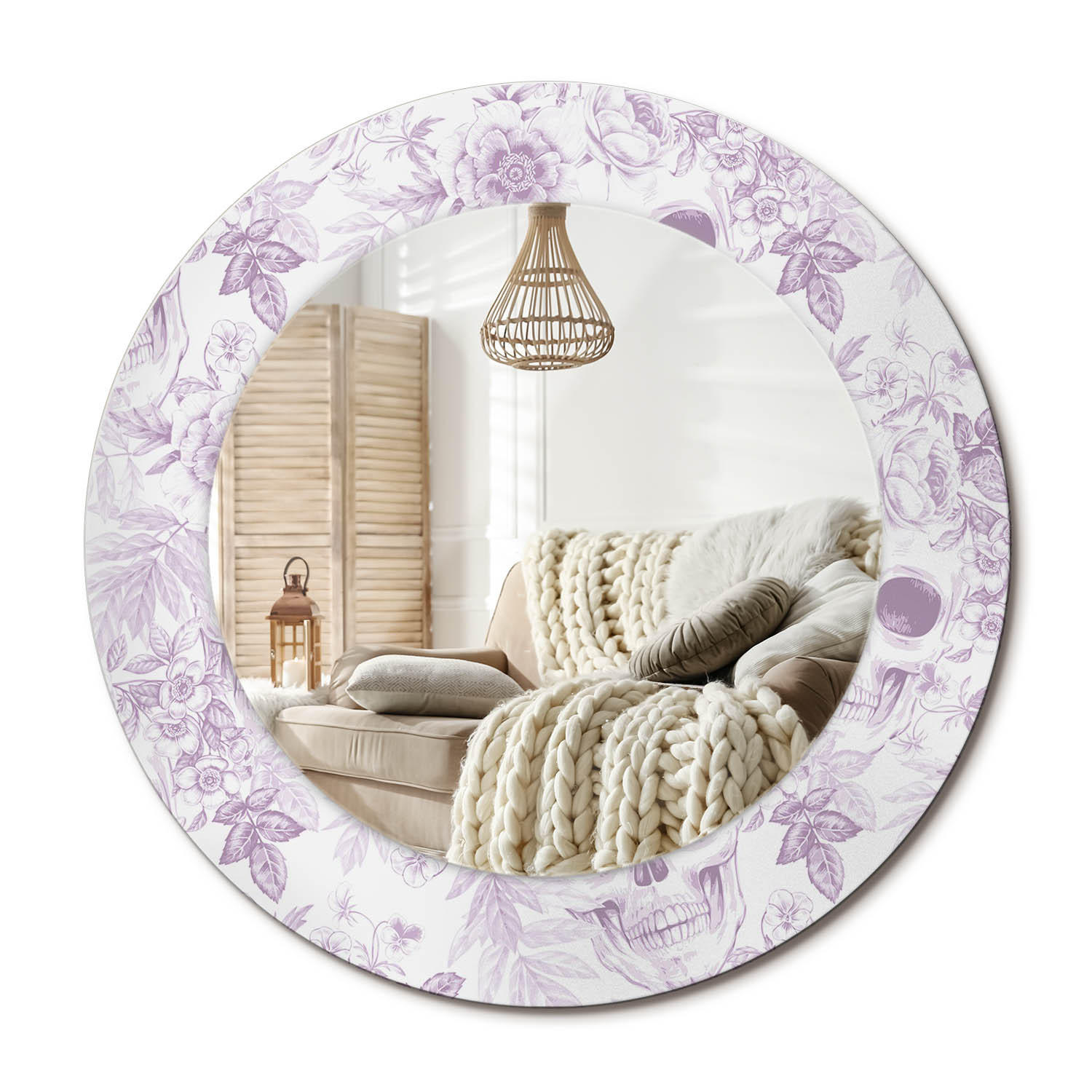 SPIEGEL Rund Ø 50 cm mit Aufdruck - Violett, Glas (50/50/0.4cm) - Wallfluent