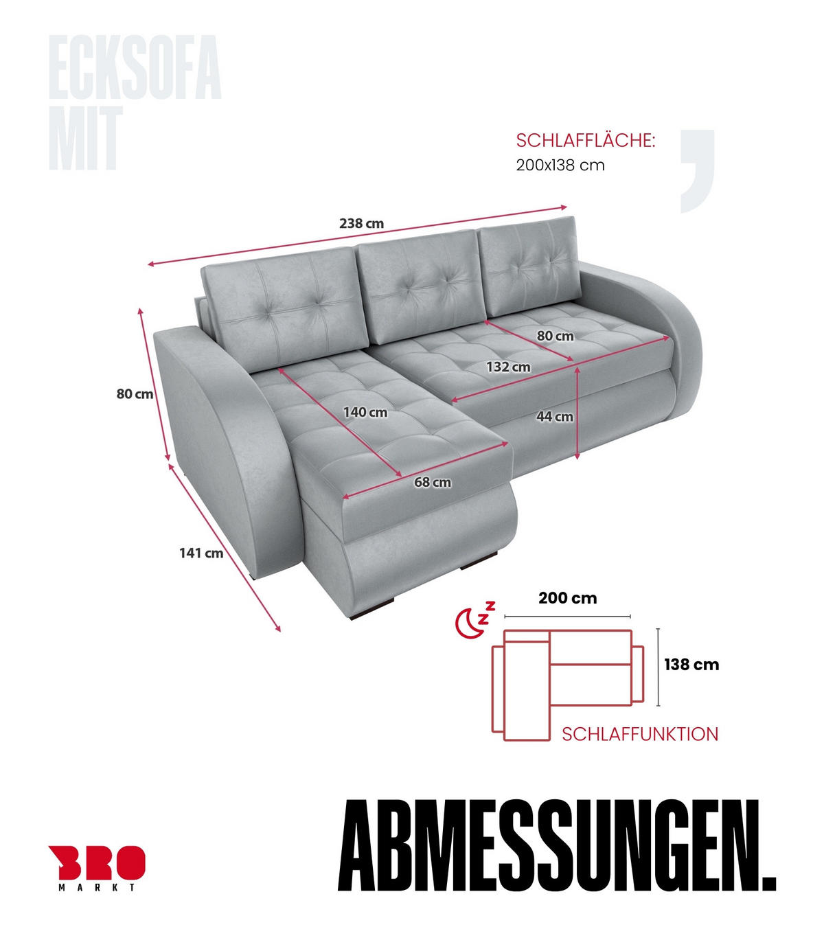 ECKSOFA Bergen mit Schlaffunktion Grau Samtstoff - Hellgrau, Textil (238/141cm) - Bromarkt