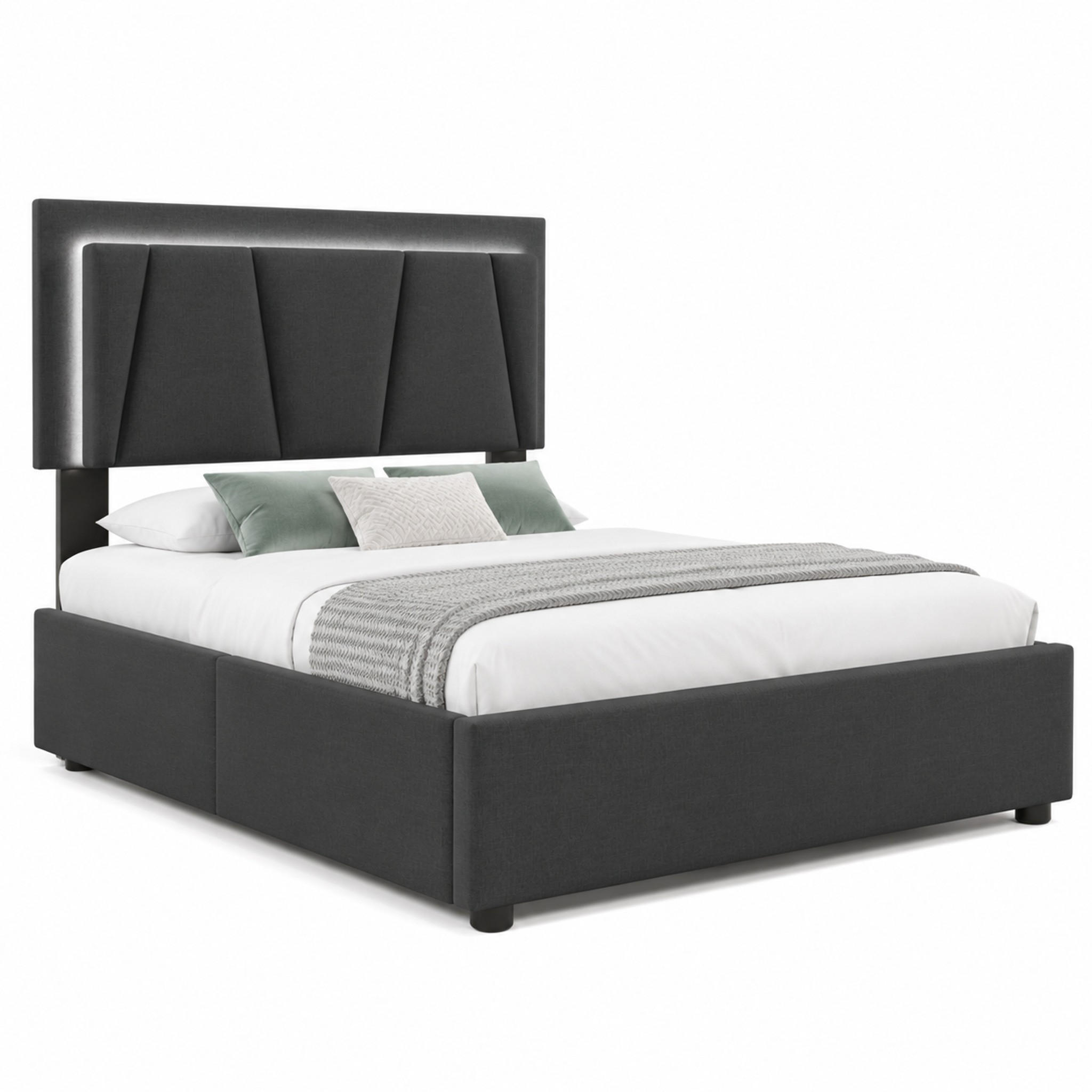 BETT mit LED und 2 Schubladen 90x200 cm Grau - Grau, Holz (90/200cm) - Meubliv