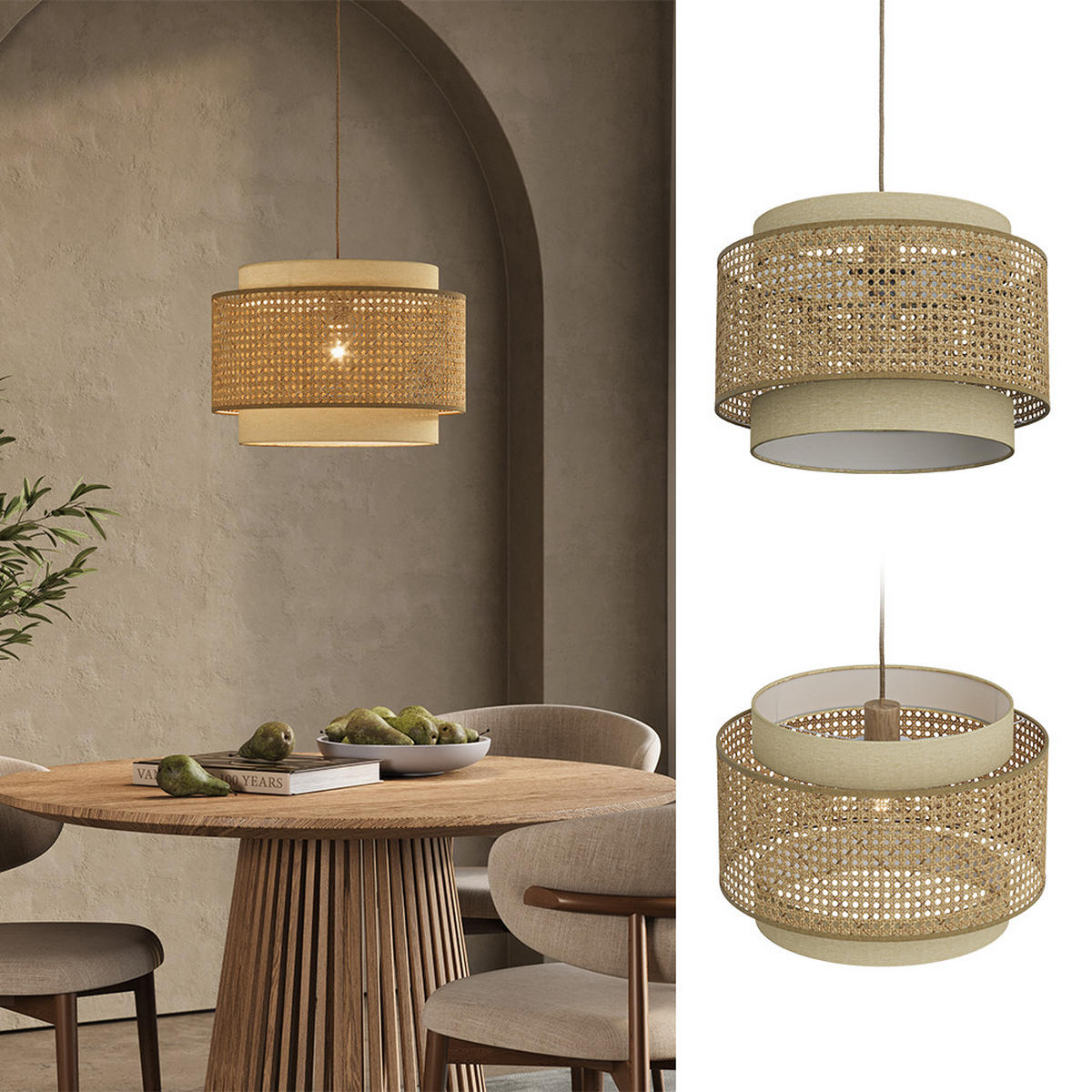 STROPNÍ SVÍTIDLO Morten Ratan/krém - krémová, přírodní materiály (45/45/31cm) - Vicco