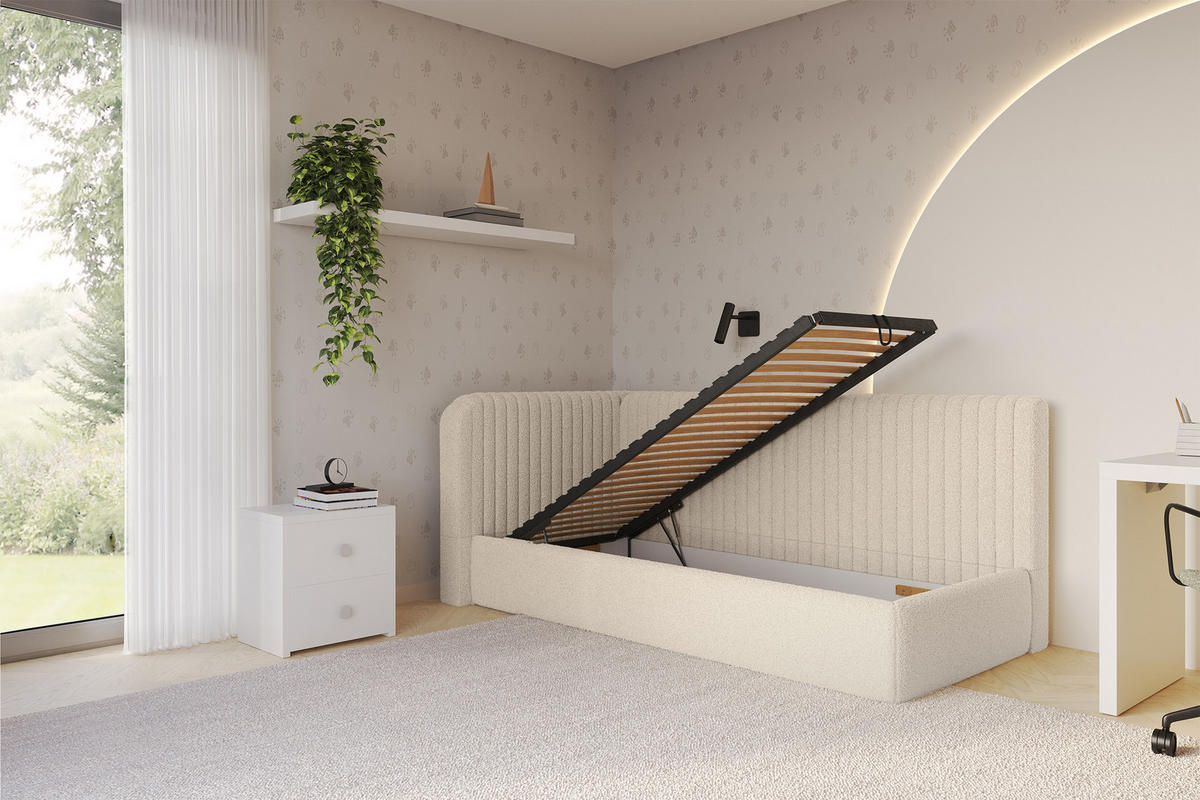 EINZELLBETT Jugendbett mit Bettkasten und Matratze H3/H4, Rechts - AURY 80x200 Dunkelbeige - Taupe, Holzwerkstoff/Textil (80/200cm) - ALTDECOR