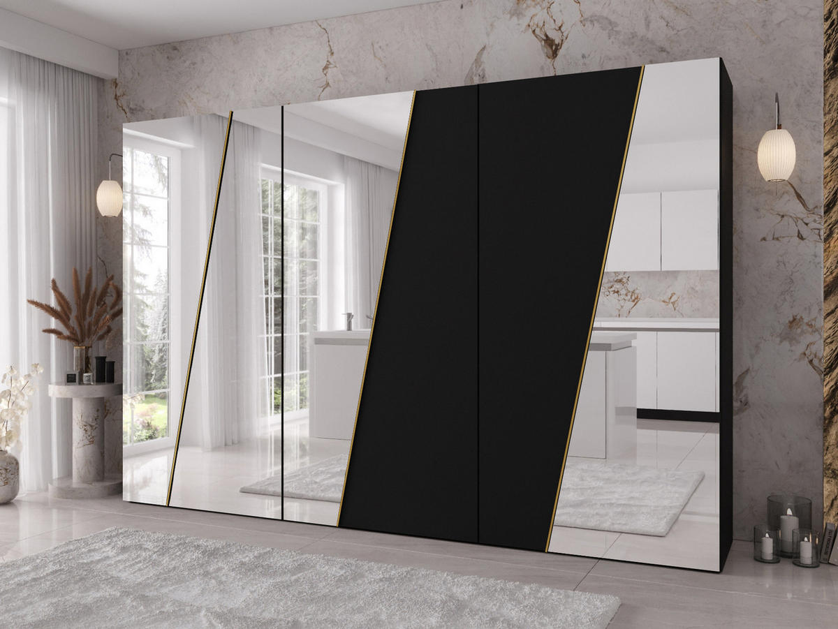 DREHTÜRENSCHRANK Zen 4L 300 cm - Goldfarben/Schwarz, Holzwerkstoff/Kunststoff (300/202/50cm) - MIRJAN24