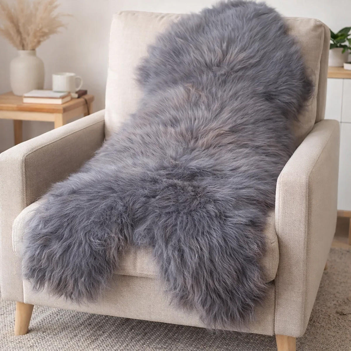 LAMMFELL Öko Schaffell grau langhaar 2. Wahl Teppich ca. 125 cm - Dunkelgrau/Grau, Fell (75/125cm) - Provellus