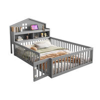 BODENBETT 140/200 cm grau aus Massivholz mit Kreidetafel-Kopfteil - Grau, Holz (140/200cm) - OKWISH