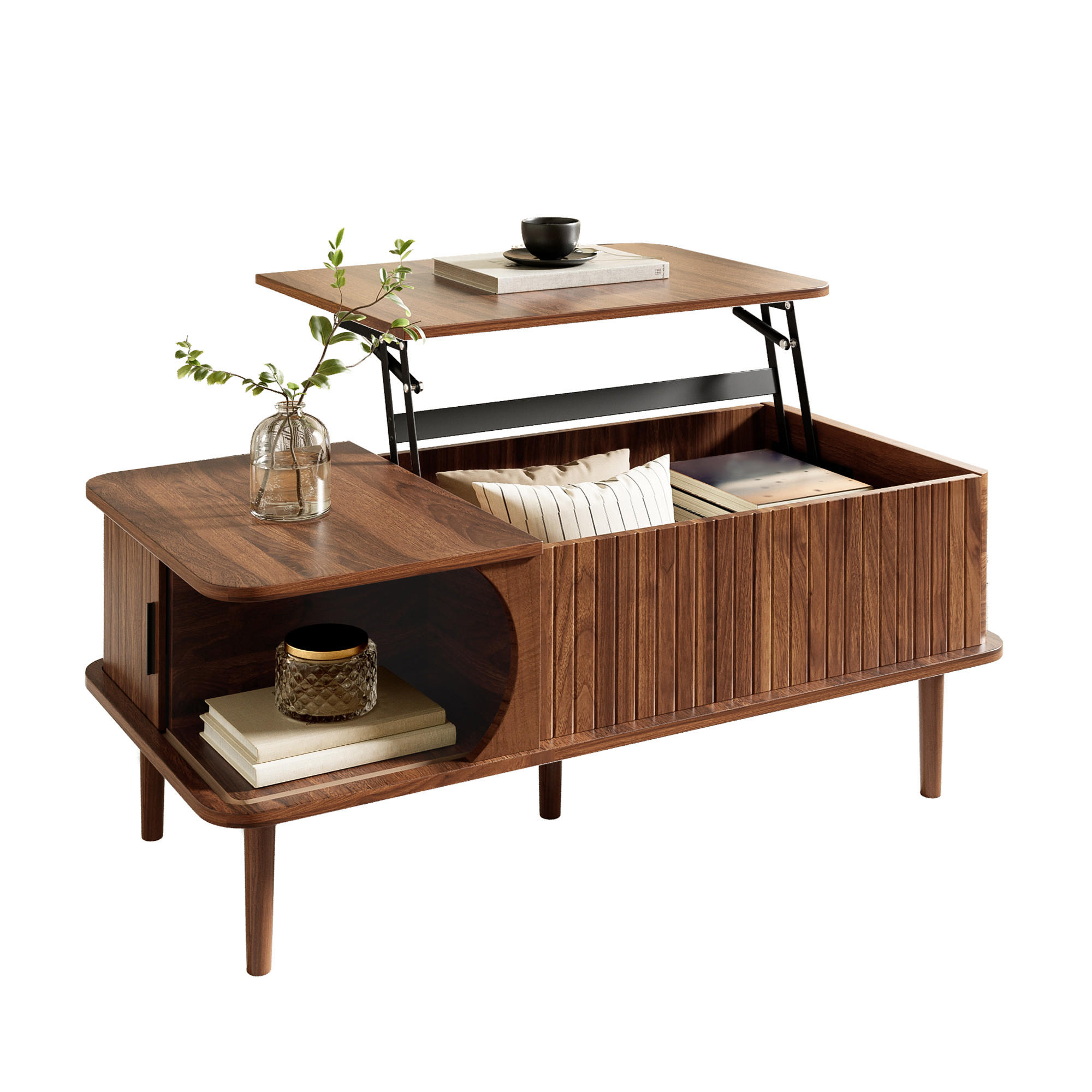 COUCHTISCH Retro Walnuss höhenverstellbar Rillen modern - Walnussfarben, Holzwerkstoff (100/48/55.5cm) - FLIEKS