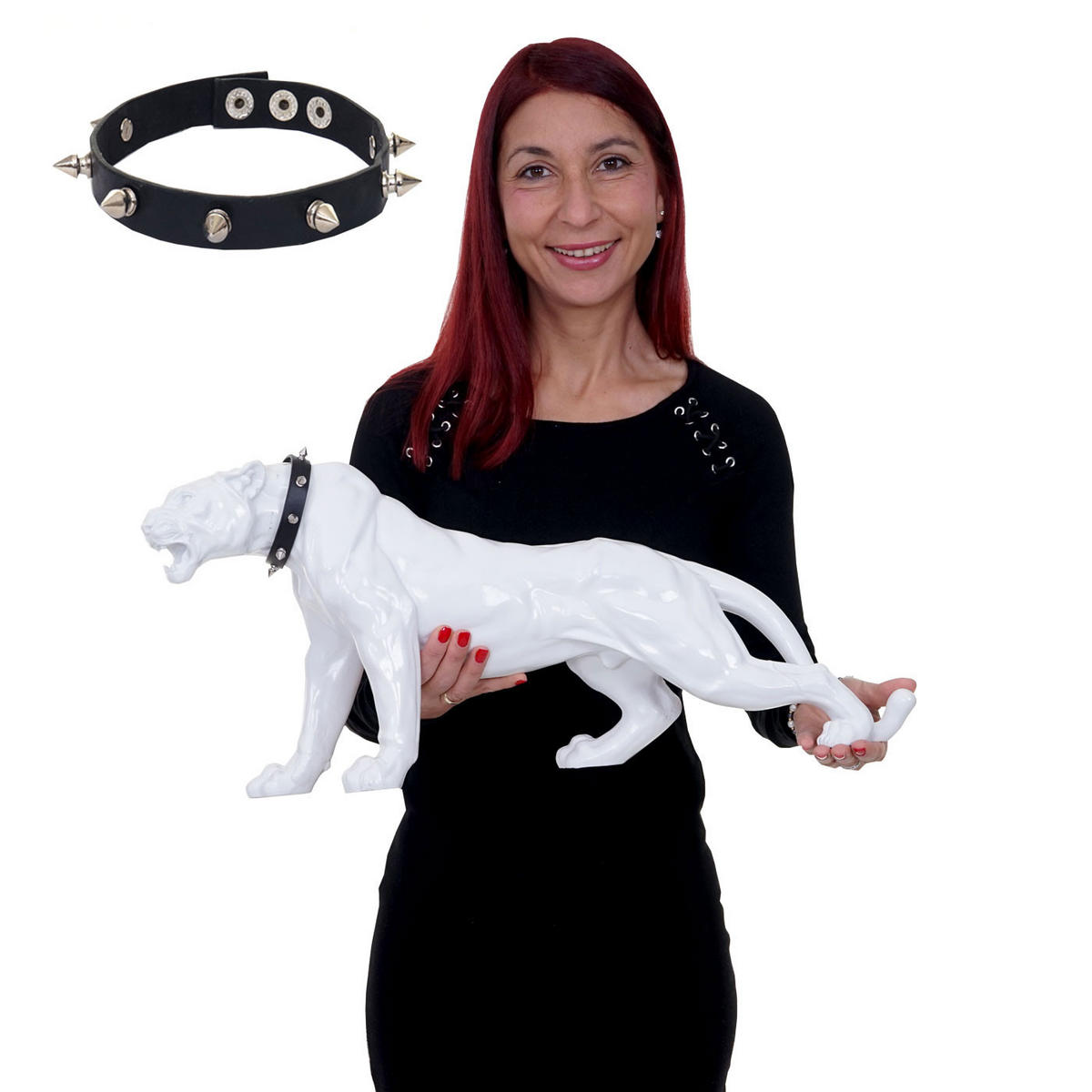 DEKO FIGUR PANTHER MIT HALSBAND Hochganz Reinweiß - Weiß Hochglanz, Stein (18/28/59cm) - MCW