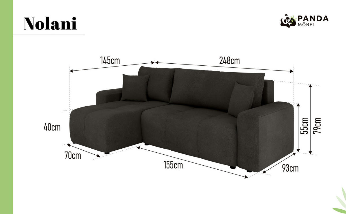 ECKSOFA Nolani mit Schlaffunktion & Bettkasten – Modern & Bequem - Braun, Kunststoff (248/145cm) - Panda Möbel