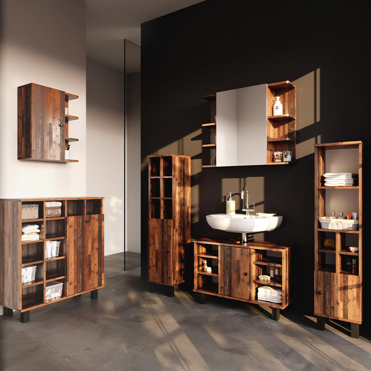 BADSCHRANK Fynn Eiche rustikal 78.4 x 91.6 cm - Wildeiche, Holzwerkstoff (78.4/91.6/34cm) - Vicco