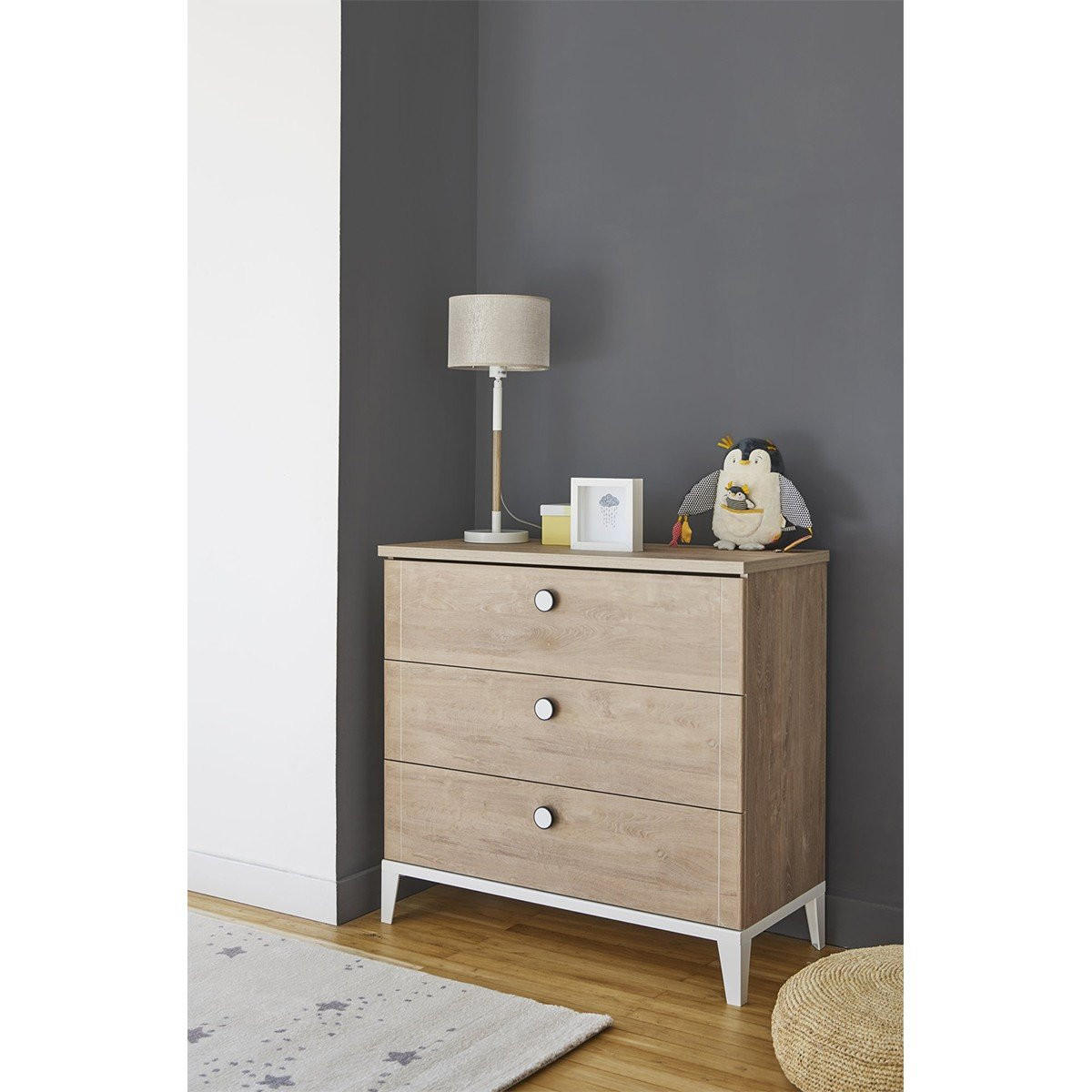 KOMMODE 3 Schubladen Marcel - Französische Herstellung - 95/46/91 cm - Apfelbaumfarben, Holzwerkstoff (46/91/95cm) - Calicosy