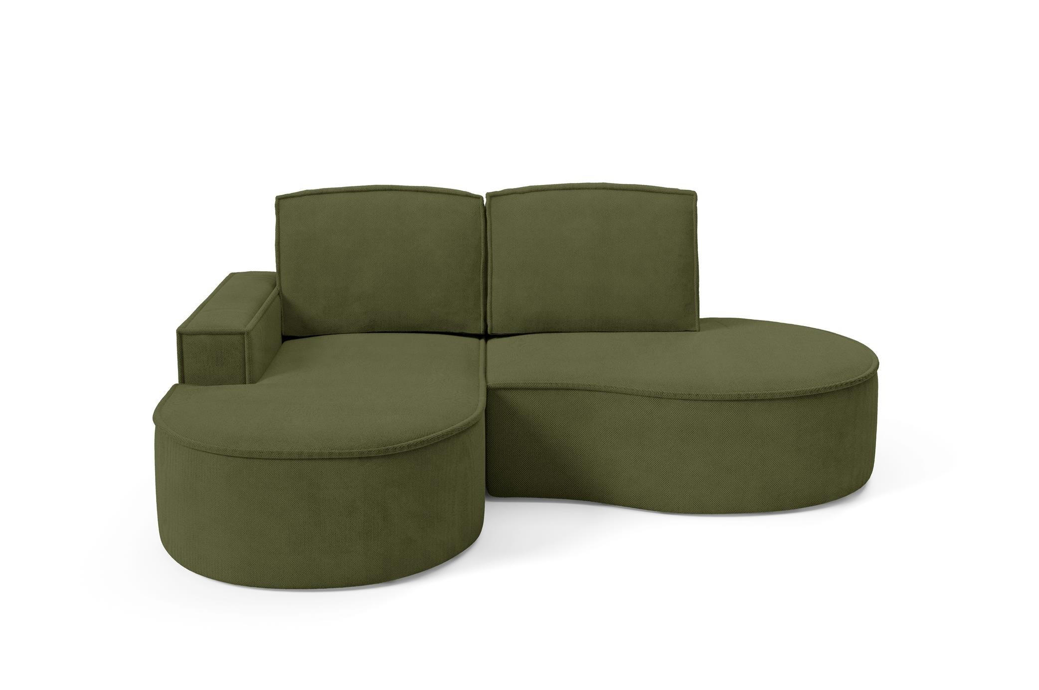 ECKSOFA Flow Grün, mit Kissen in Curio Stoff, linke seite - Grün, Holzwerkstoff/Textil (210/157cm) - Bettso