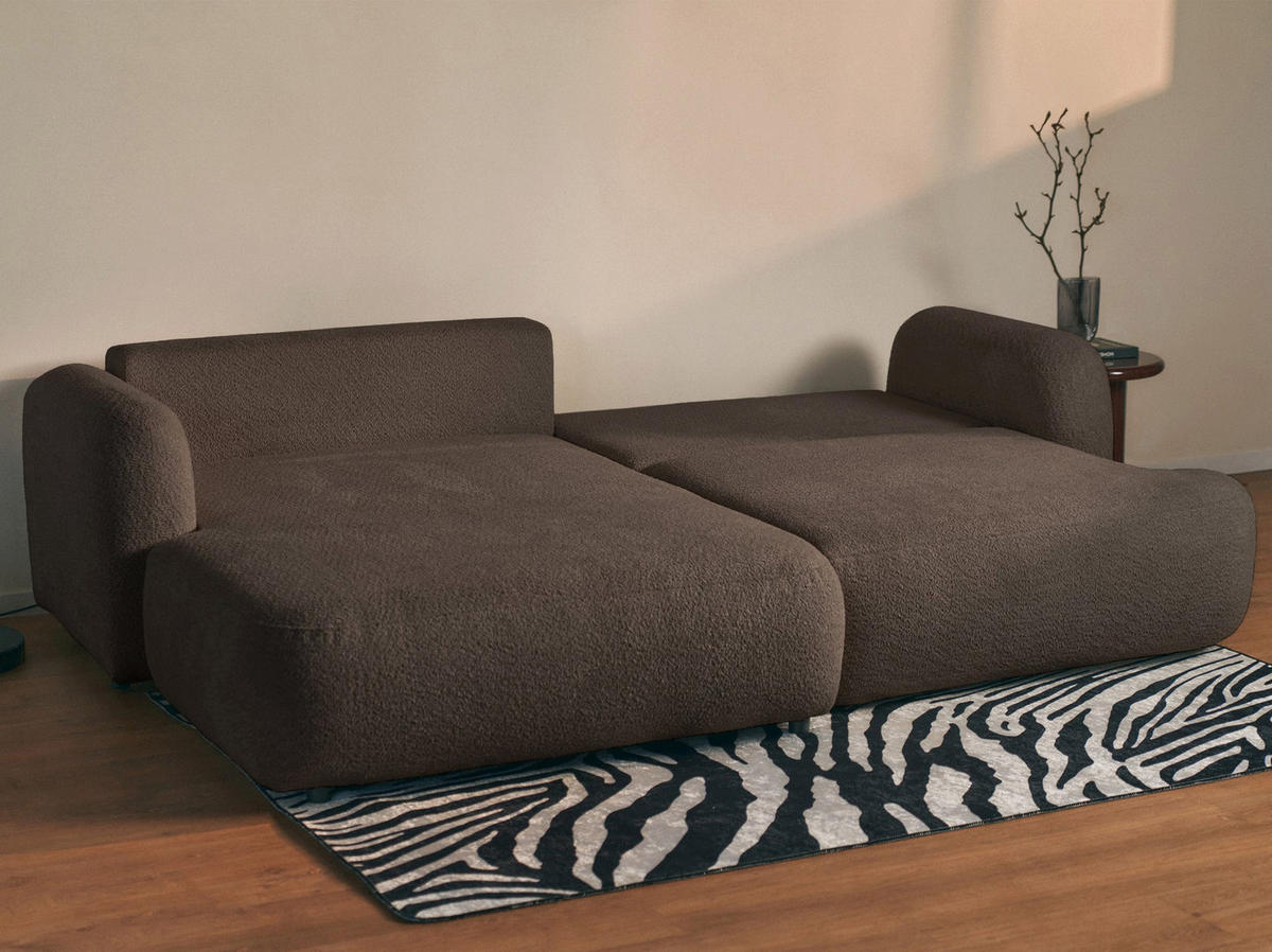 ROHOVÁ pohovka Tvoya, hnědé bouclé - černá/hnědá, textil/plast (267/175cm) - Selsey