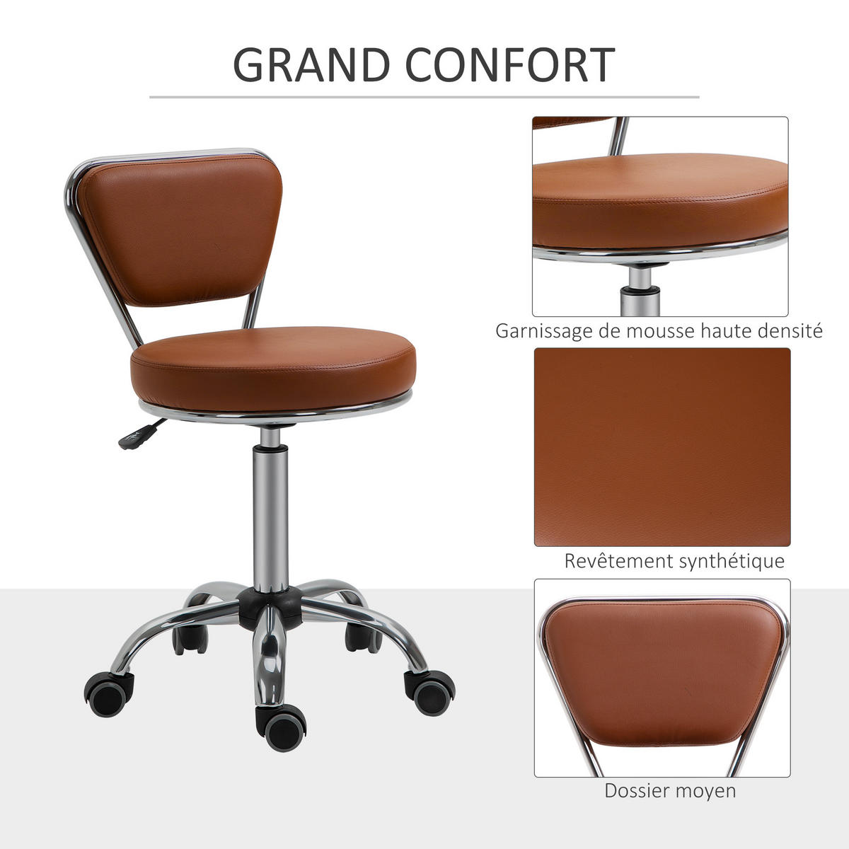 BÜROHOCKER DE-18033 höhenverstellbar 49-64 cm, Vintage-Stil Braun - Silberfarben, Metall (47/88/45cm) - ComfortXL