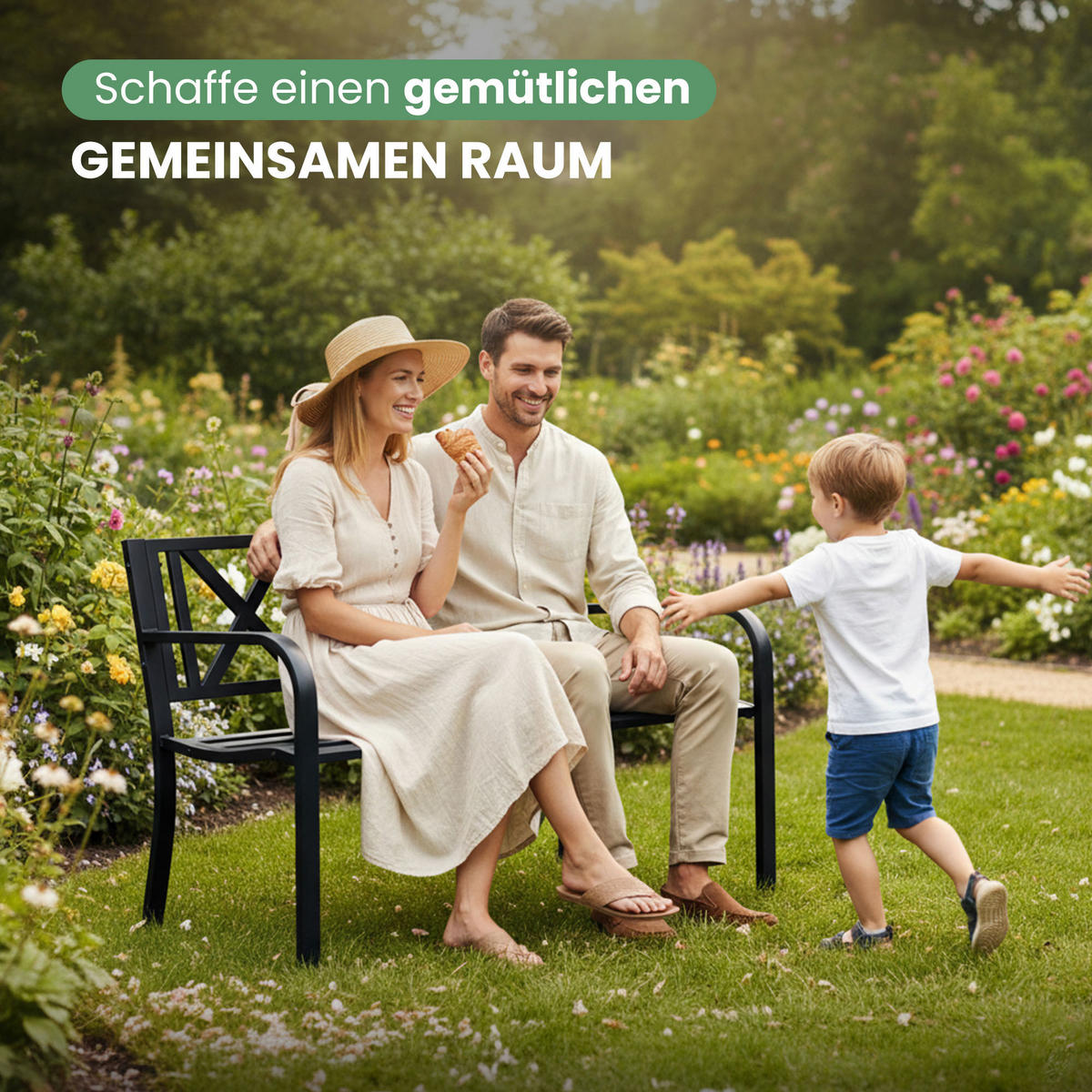 GARTENBANK CROSS Schwarz 119 x 76 x 51 cm - Schwarz, Metall (119/76/51cm) - Akord