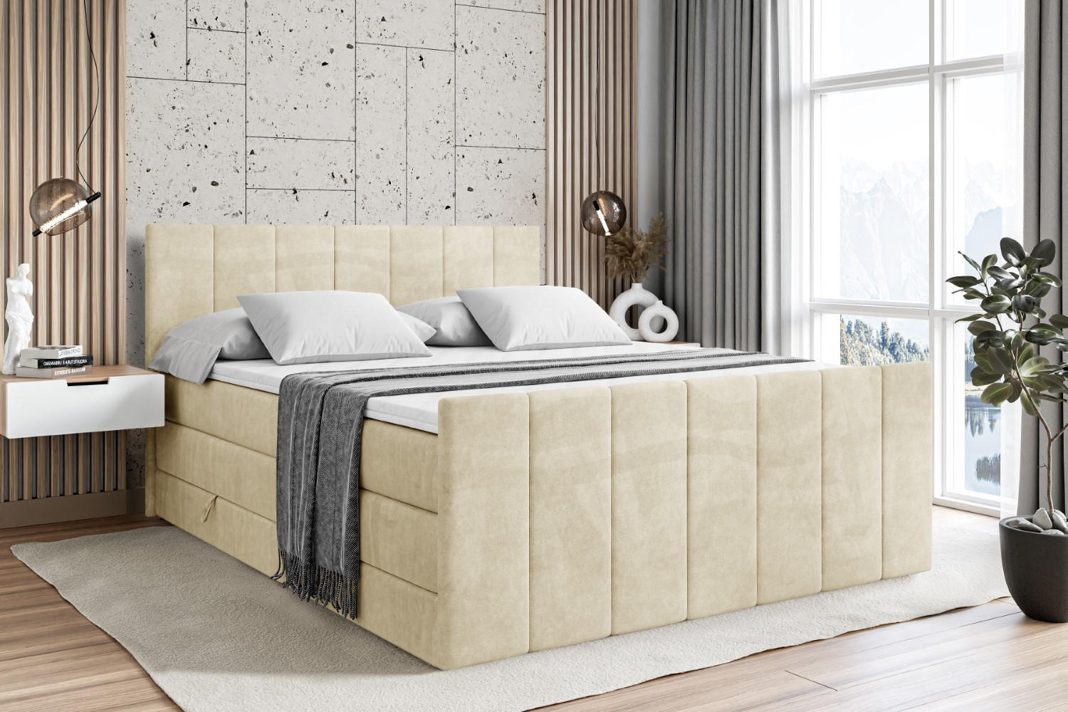 BOXSPRINGBETT MOETI-Z KING - 120x200 - H3/H4 - Beige - Beige, Holzwerkstoff (120/200cm) - ALTDECOR