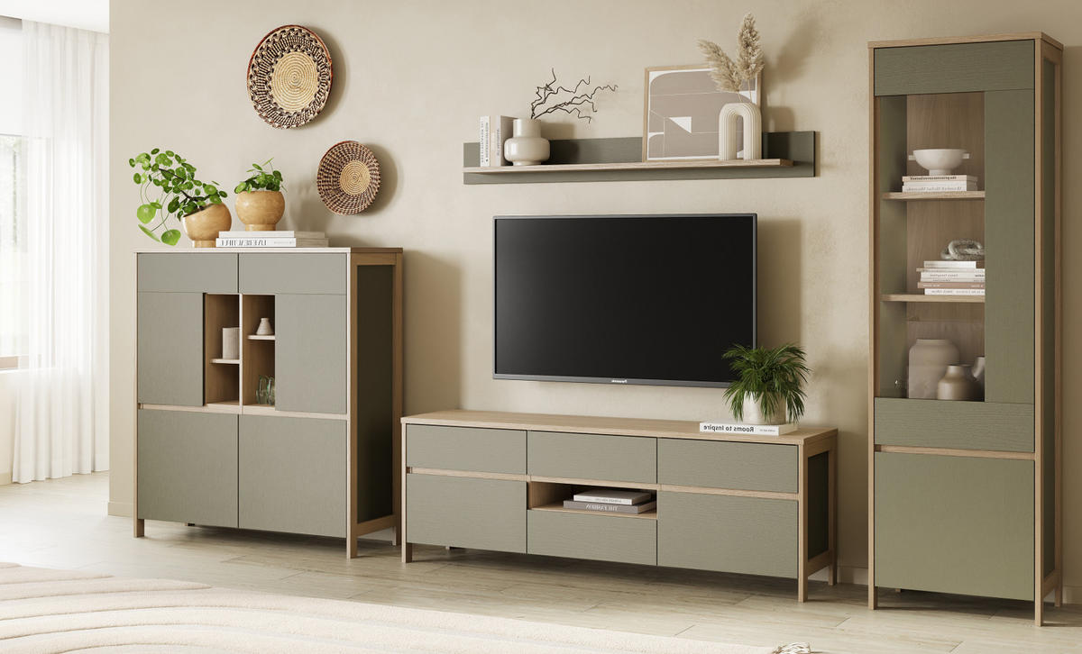 WANDBOARD Salbei grün, Eiche 150 cm, Wandregal skandinavisch - Eichefarben/Salbeigrün, Holzwerkstoff/Metall (150/17/17cm) - Furn.Design