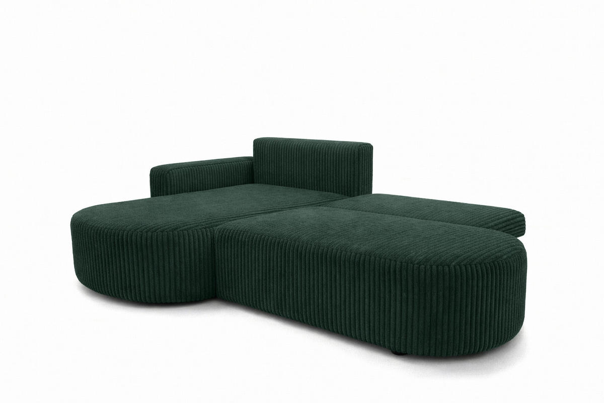 ECKSOFA Mit Schlaffunktion Und Bettkasten, Cordstoff Tilia, Grün, Links, ROUND ONE OPEN XL - Grün, Holz (262/175cm) - Kaiser Möbel