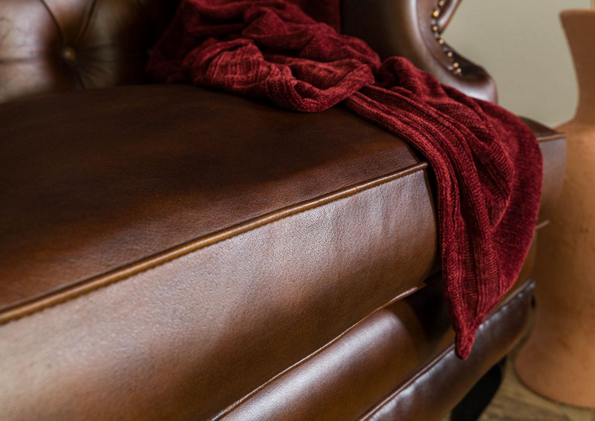 OHRENSESSEL Echtleder 88x80x108 braun CHESTERFIELD #101 - Braun, Leder (88/108/80cm) - Massivmoebel24