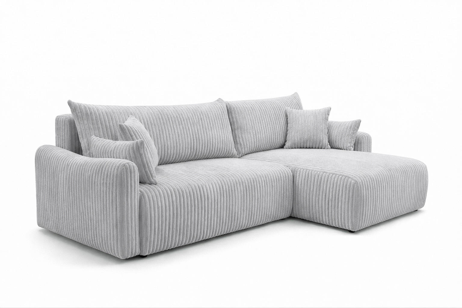ECKSOFA Mit Schlaffunktion, Cordstoff Tilia, Grau, Rechts, JAPANDI - Grau, Holz (262/145cm) - Kaiser Möbel