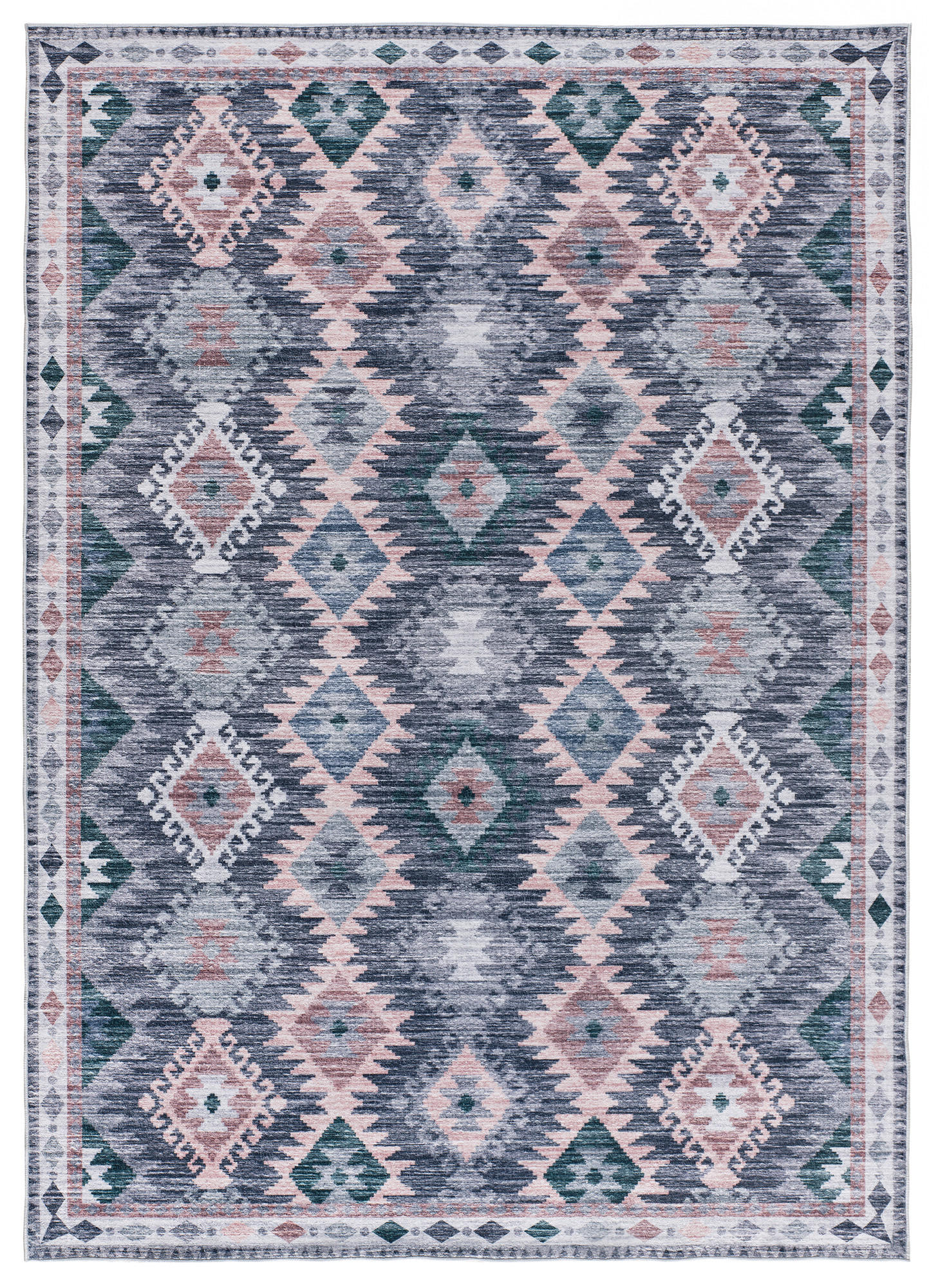 Atticgo Flachwebeteppich Blau, Grau, Gold 80x150 cm