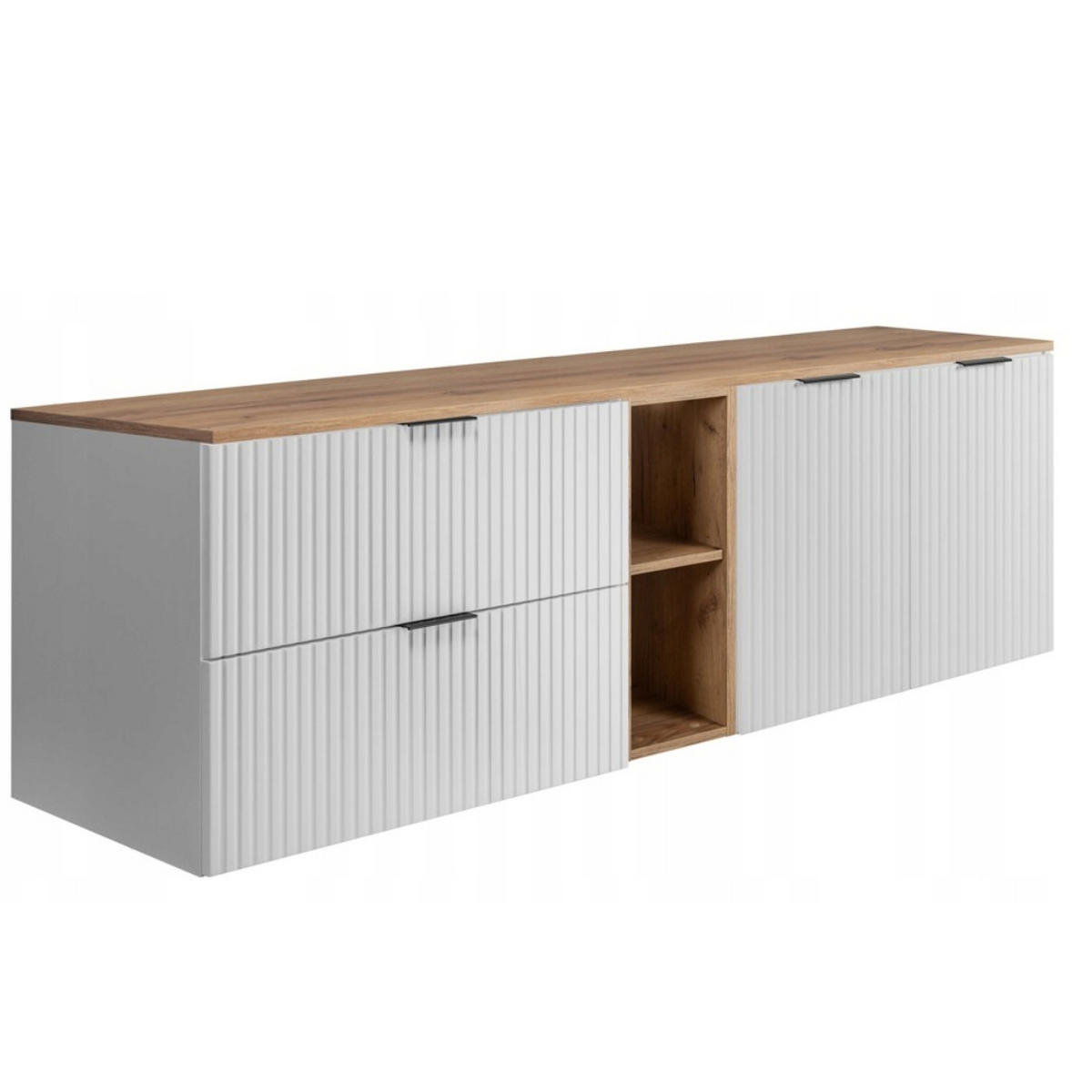 WASCHBECKUNTERSCHRANK FLOW mit Regal + Platte Weiß matt 160/57/46 cm - Weiß, Holzwerkstoff (160/57/46cm) - Rodan