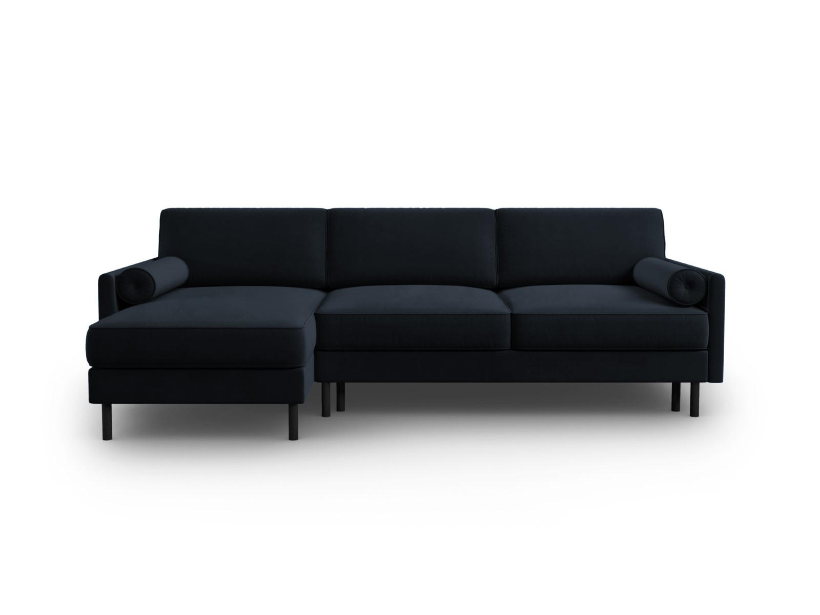AUSKLAPPBARES-ECKSOFA links mit Container Scott aus Samt dunkelblau 5 Sitzplätze - Dunkelblau, Textil (142/212cm) - Micadoni