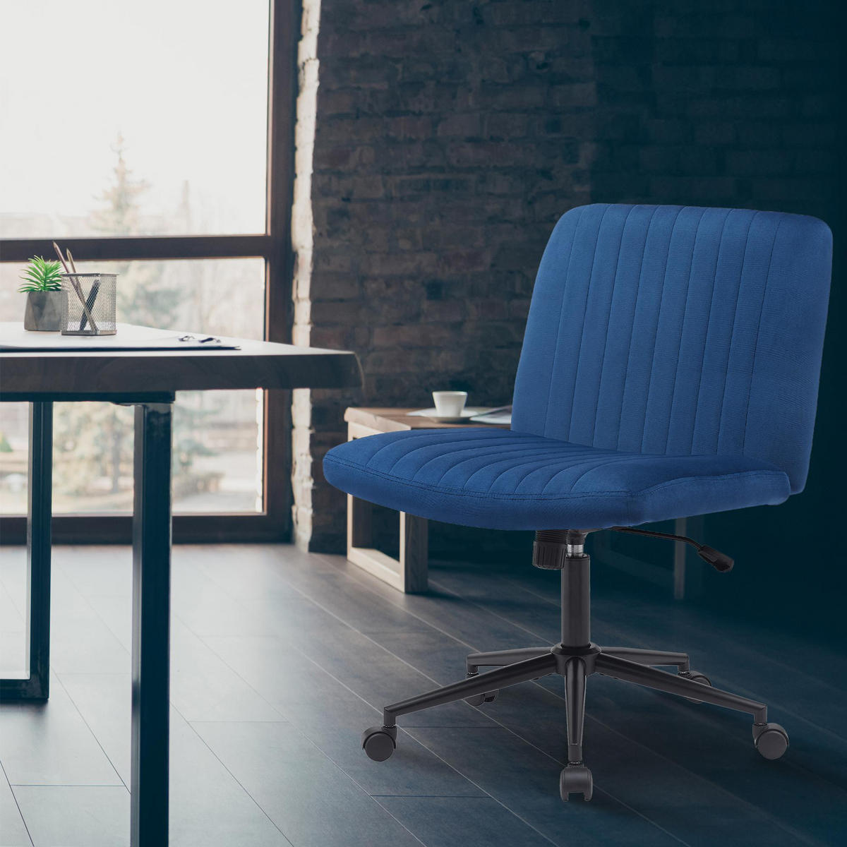 BÜROSTUHL Lynox Samt blau - Blau/Schwarz, Metall (62/98/65cm) - TPFLiving