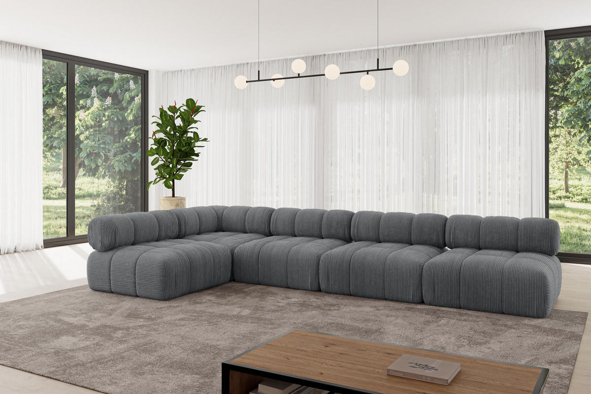 ECKSOFA modulares Sofa Samaro-L3 - 380x190x70 cm Dunkelgrau Cord - Dunkelgrau, Holzwerkstoff/Textil (380/190cm) - ALTDECOR