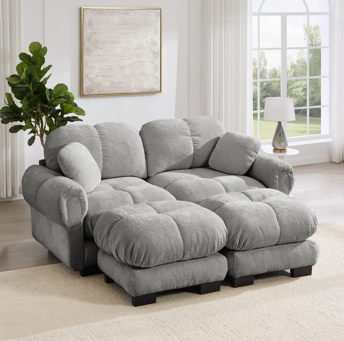 SOFA aus Chenille in U-Form Grau - Hellgrau, Holz (149/90/190.1cm) - Meubliv