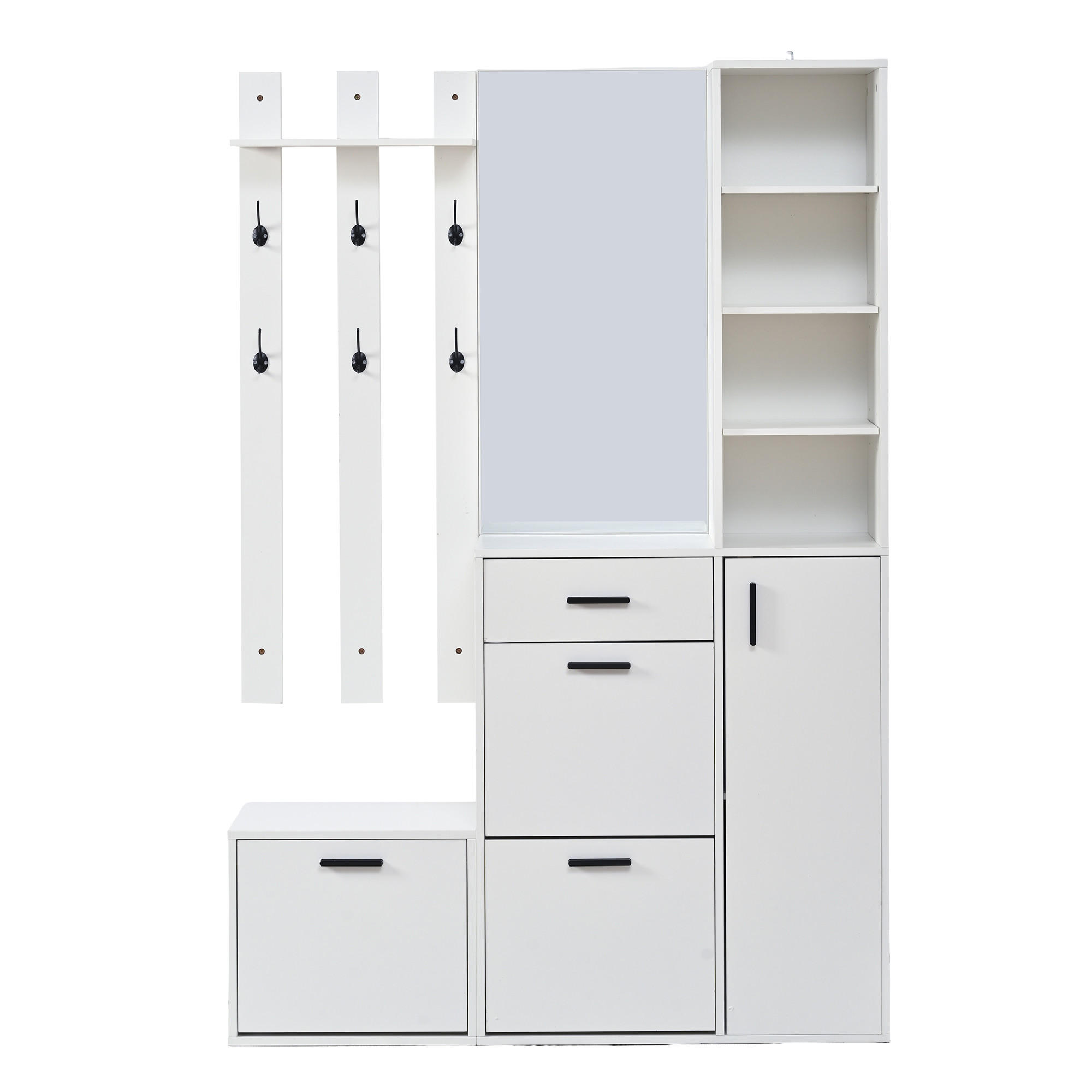 GARDEROBE Schuhschrank Spiegel Haken Wandmontiert Weiß - Weiß, Holzwerkstoff (120/178/30cm) - FLIEKS