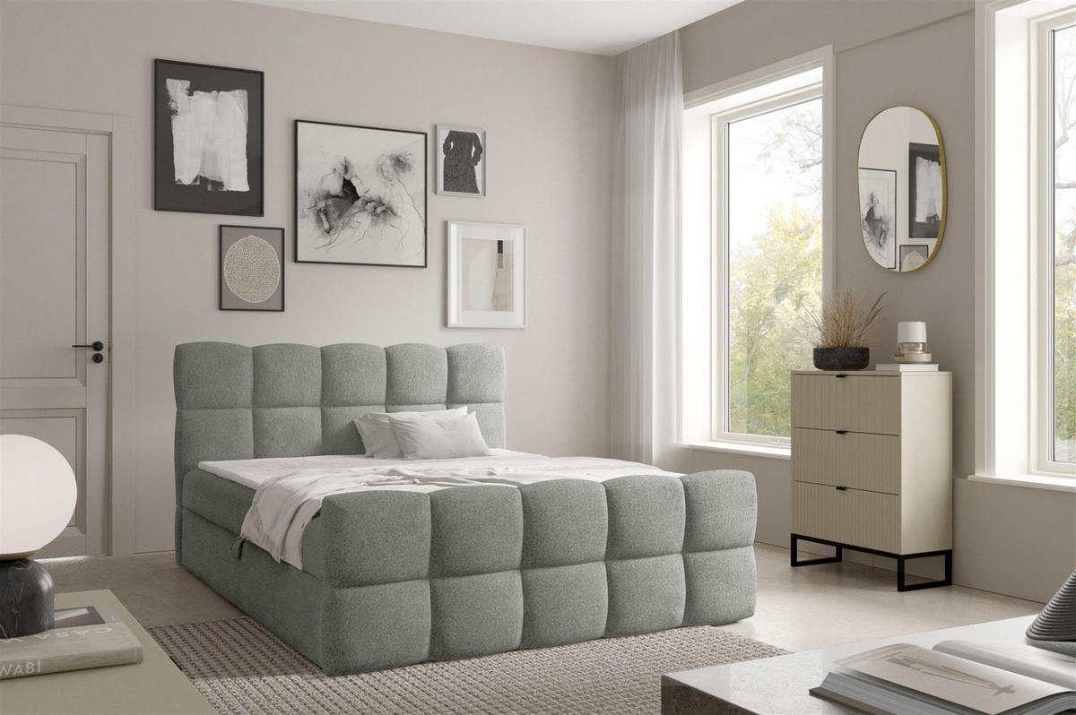 BOXBETT Satine Premium - Grau, Holzwerkstoff/Textil (140/220cm) - Fun Möbel