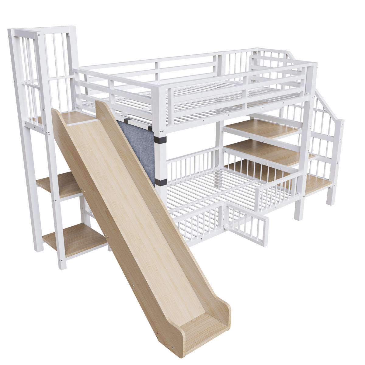 ETAGENBETT 90/200 cm Weiß mit Rutsche und Stauraumtreppe aus Metall - Weiß, Metall (90/200cm) - Flora Grace