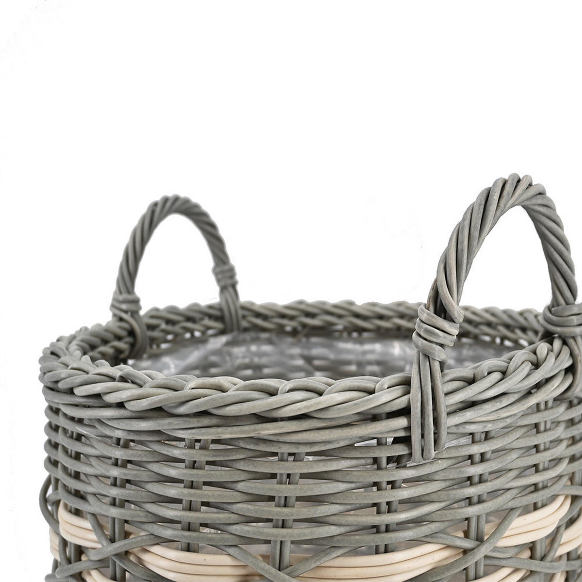 PFLANZKÖRBE 3er Set, Rattan, grau-gestreift - Grau, Kunststoff (50cm) - dasmöbelwerk