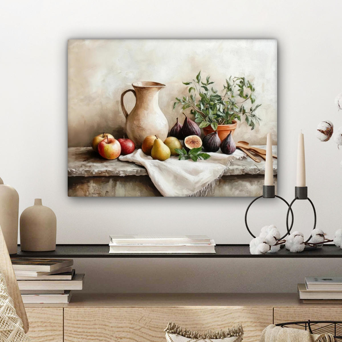 LEINWANDBILD Obst - Kräuter - Ländlich Wandbild 40x30 cm - Naturfarben, Textil (40/30cm) - MuchoWow