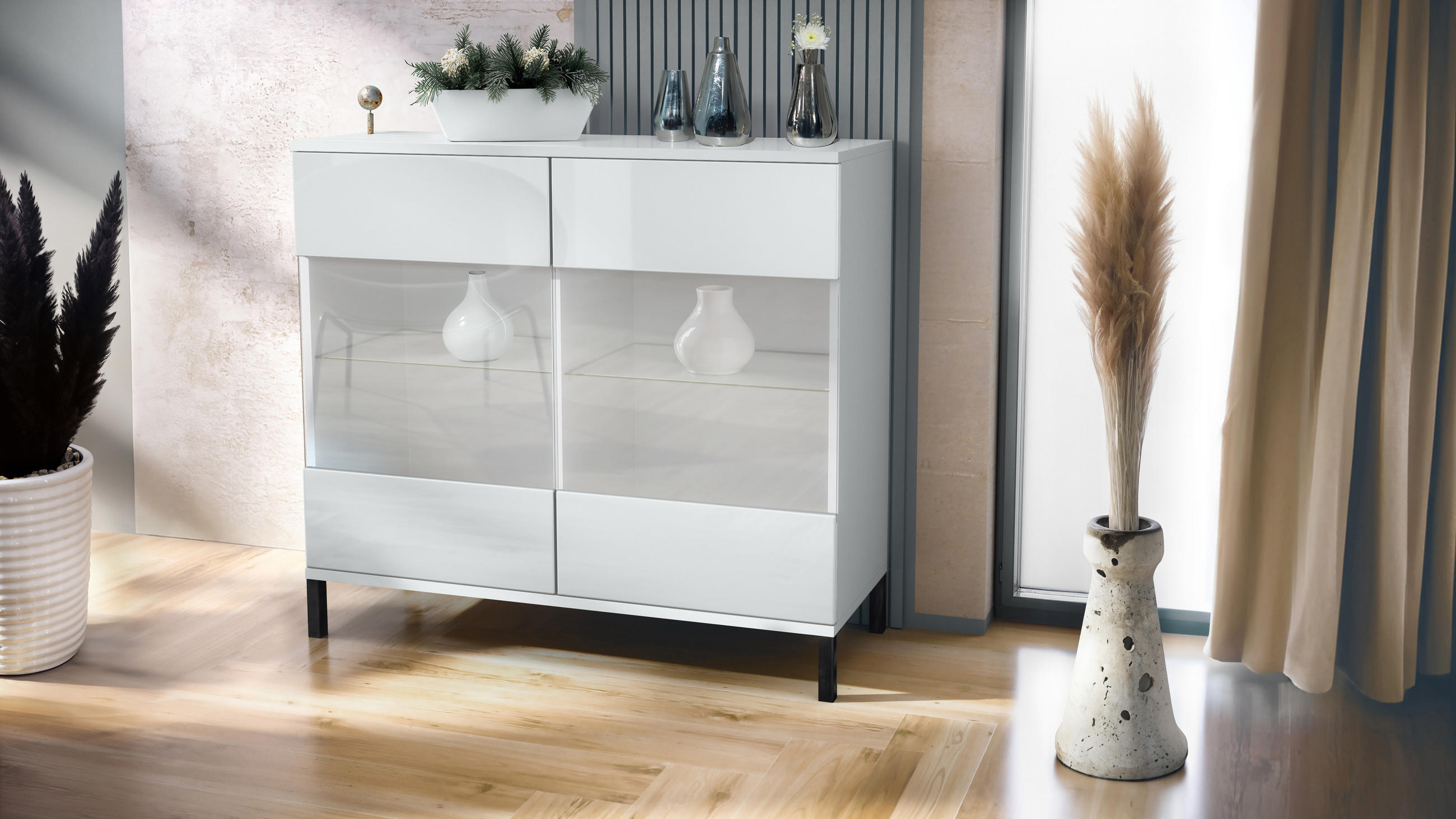 KOMMODE Bari Weiß Hochglanz - Weiß Hochglanz, Holzwerkstoff (92.5/83.5/35cm) - Vladon